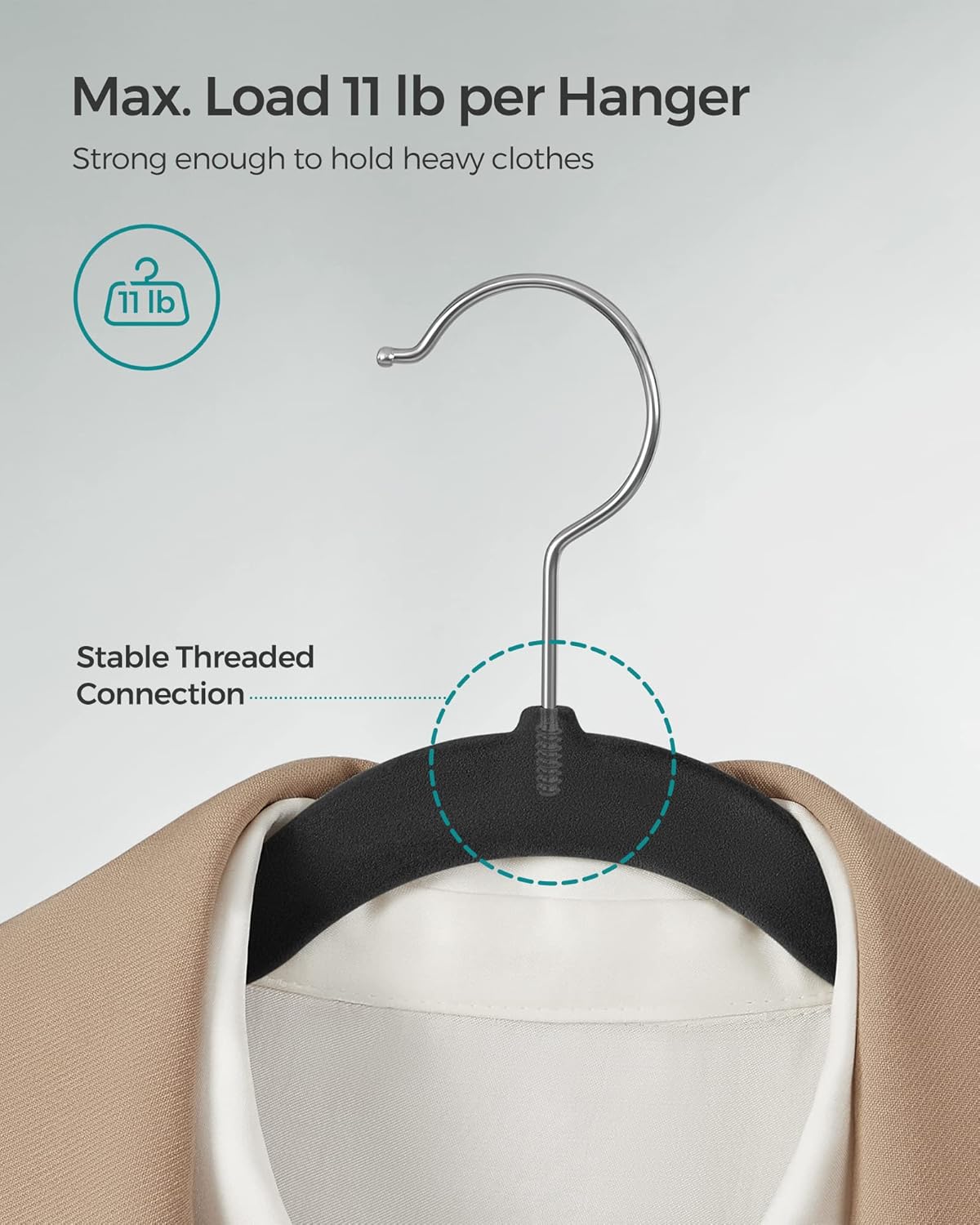 SONGMICS Velvet Hangers - Non-Slip Clothes Hangers with Shoulder Notches & 360° Swivel Hook | 50 Pack, Ink Black