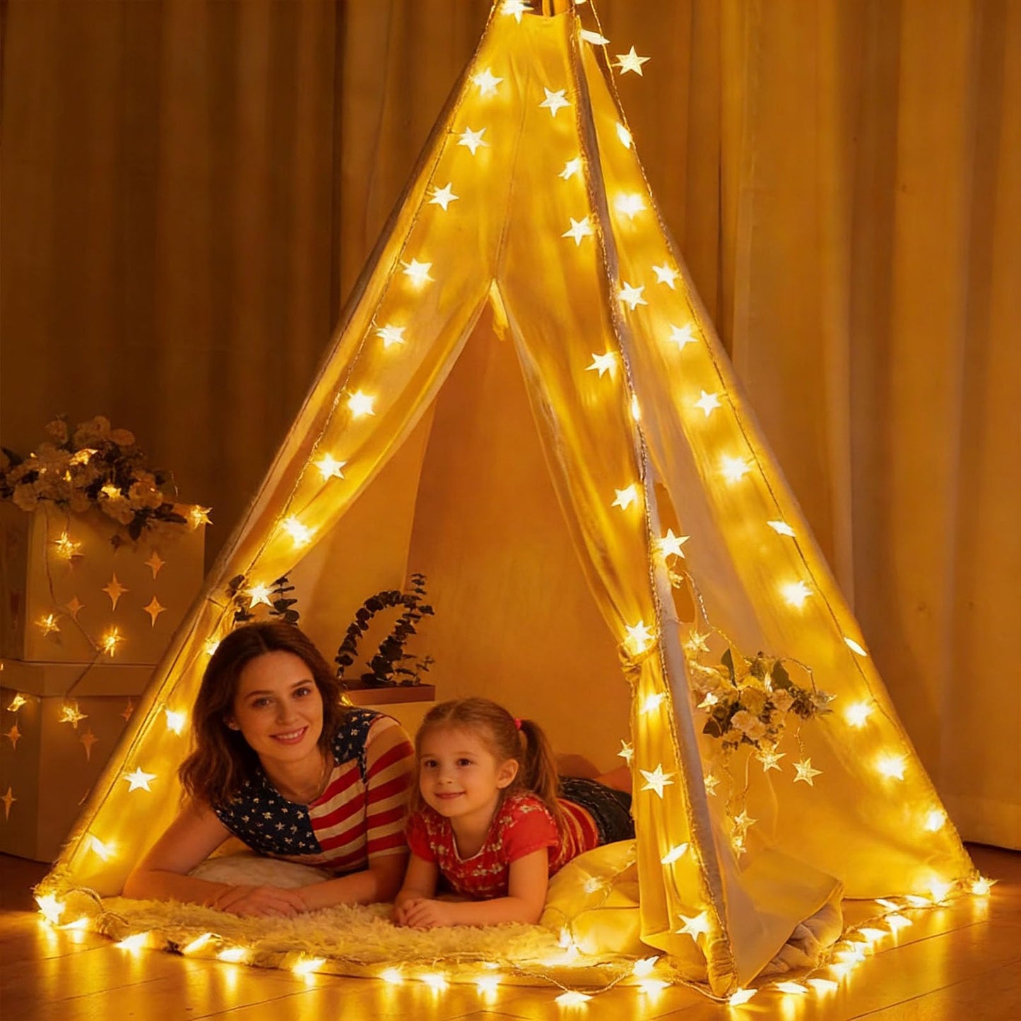 Star String Lights for Bedroom - 17 Ft 50 LED Fairy Christmas Lights Battery Operated, Indoor Outdoor Waterproof Star Twinkle Light for Tent Loft Bed Party Camping Decor