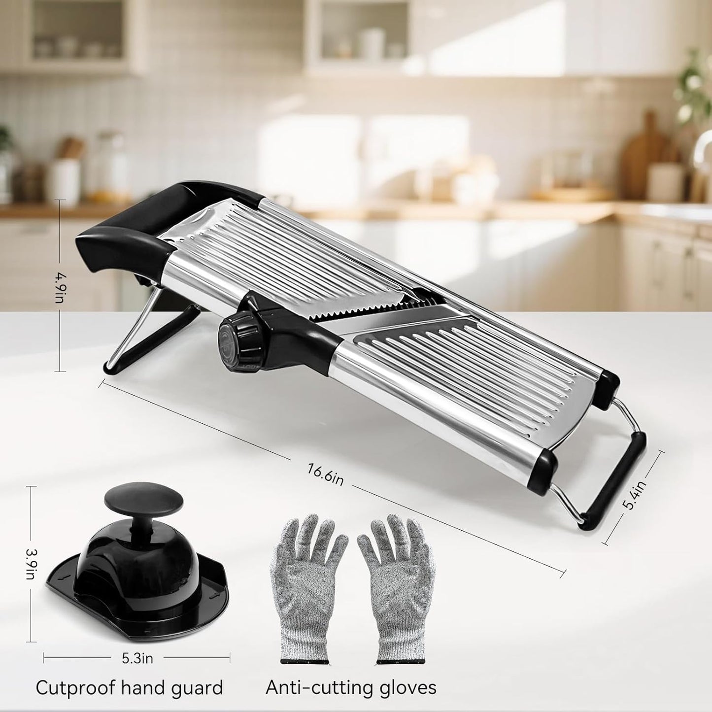 Skiennix Mandoline Slicer - Adjustable Stainless Steel Vegetable Chopper with Cut-Resistant Gloves
