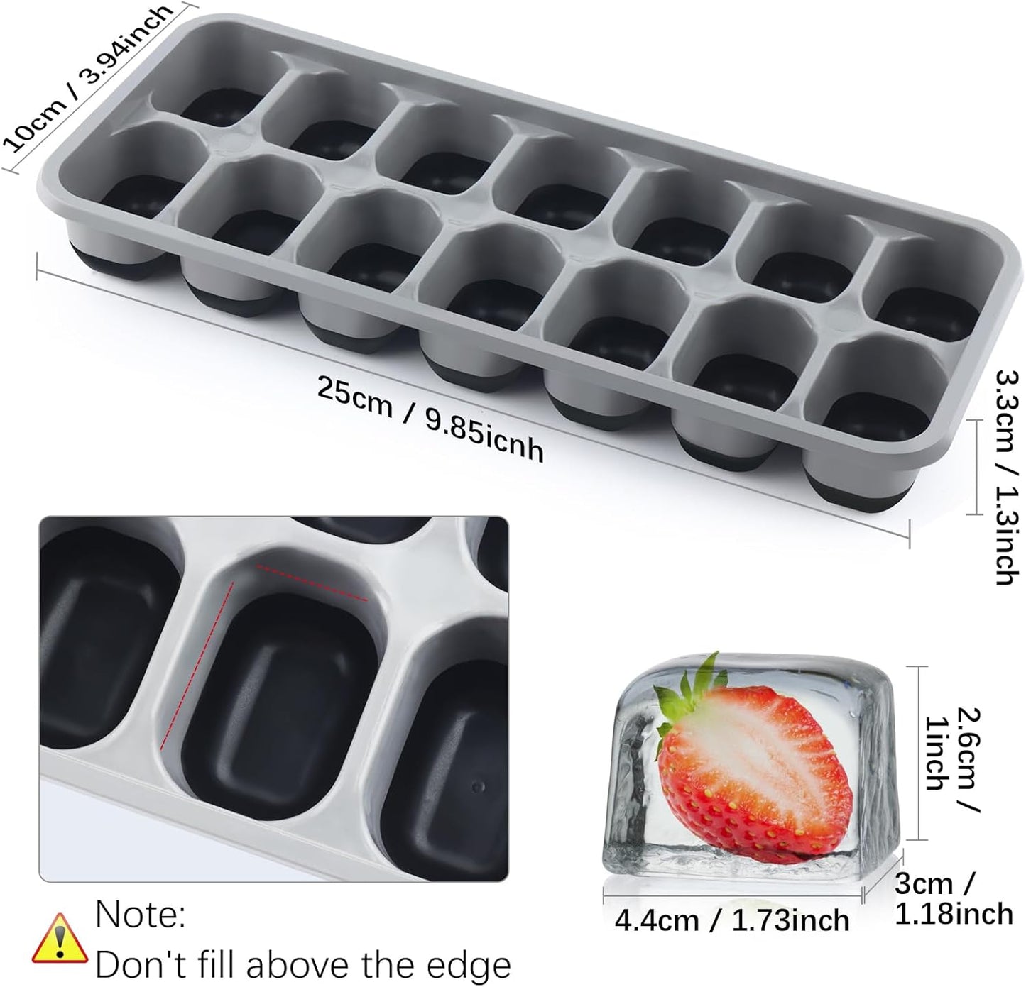 Skiennix Silicone Ice Cube Tray - Easy-Release 4 Pack with Spill-Resistant Lids | Stackable Design for Freezer