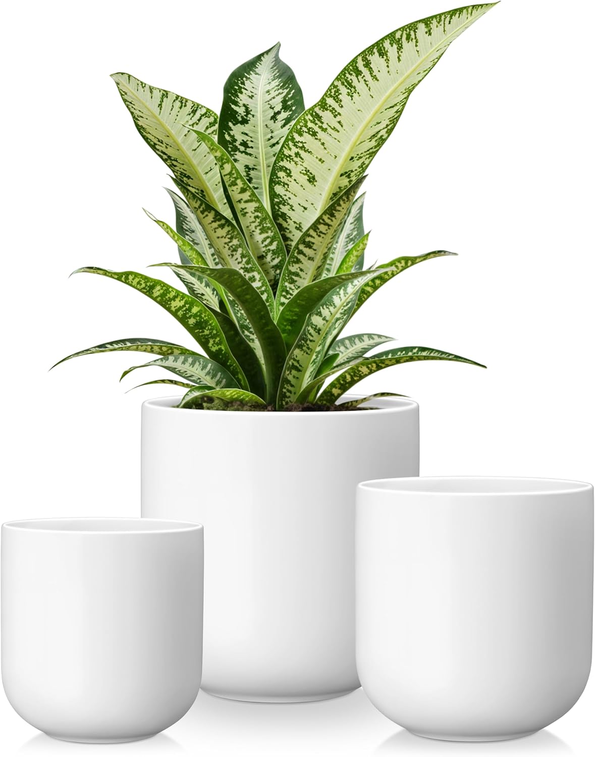 Vancasso Ceramic Plant Pots - Set of 3 (4", 5", 6") | Modern Indoor Planters with Drainage Holes - White