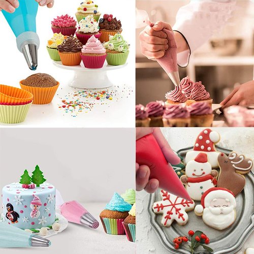 122Pieces Tipless Piping Bags - 100pcs Disposable Piping Pastry Bag for Royal Icing/Cookies Decorating - 10 Pastry Bag Ties,10 Clips &2 Scriber Needle - Best Cookie/Cake Decorating Tools (10 Inch)