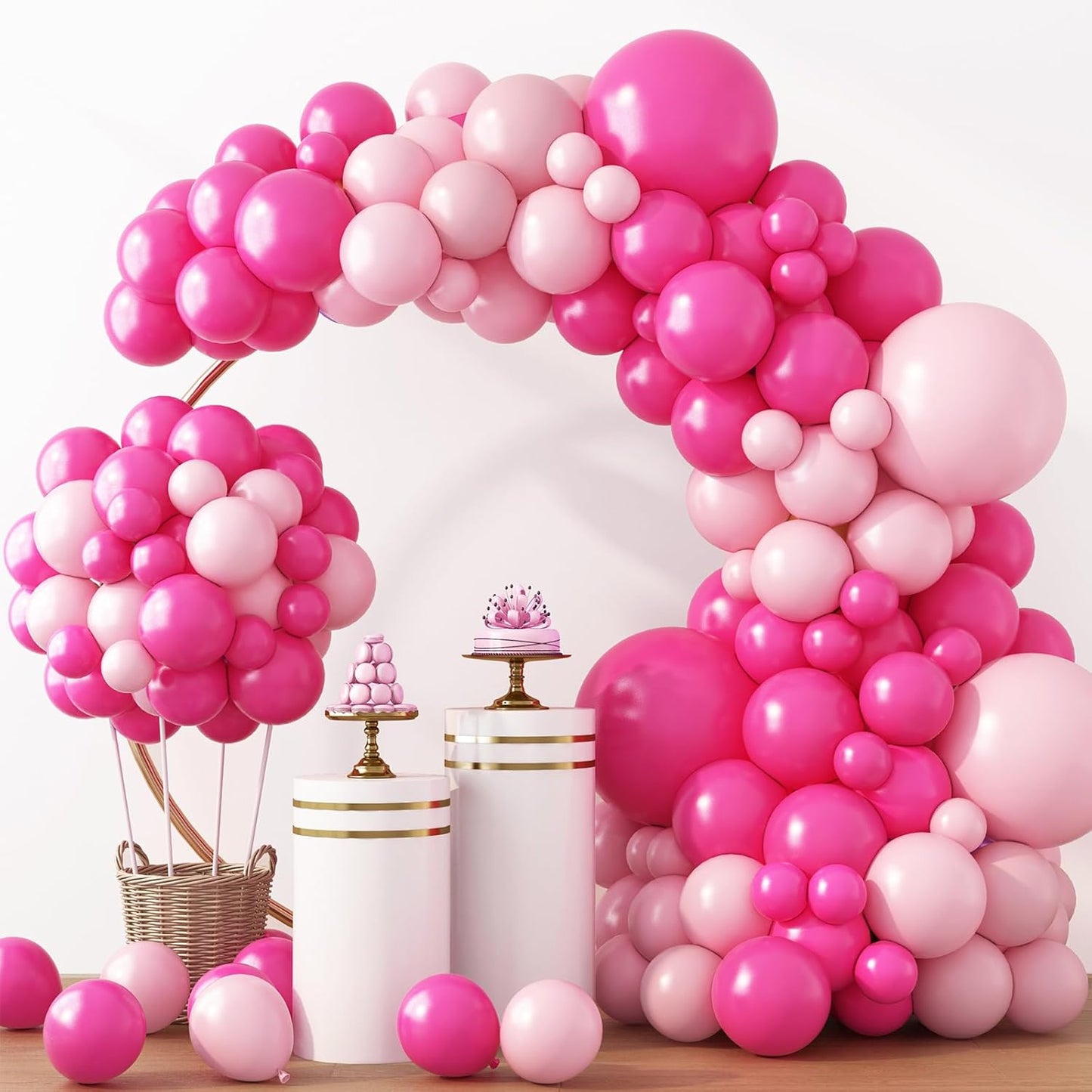 RUBFAC Balloon Garland Kit - 129pcs Latex Balloons in Baby Pink & Hot Pink | 5-18 Inch Sizes for Parties