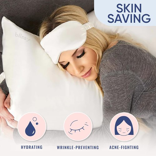 Blissy Silk Pillowcase | 100% Pure Mulberry Silk - 22 Momme High-Grade Fibers for Hair & Skin - White, Standard, Queen & King Sizes