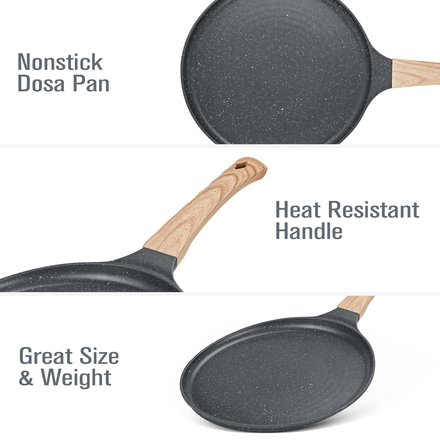 SouxMux Nonstick 11-Inch Crepe Pan with Spreader, Ceramic Coated Dosa Tawa Pan, Induction Compatible Flat Skillet for Pancakes, Omelettes, and More with Cool Handle, PFOA Free