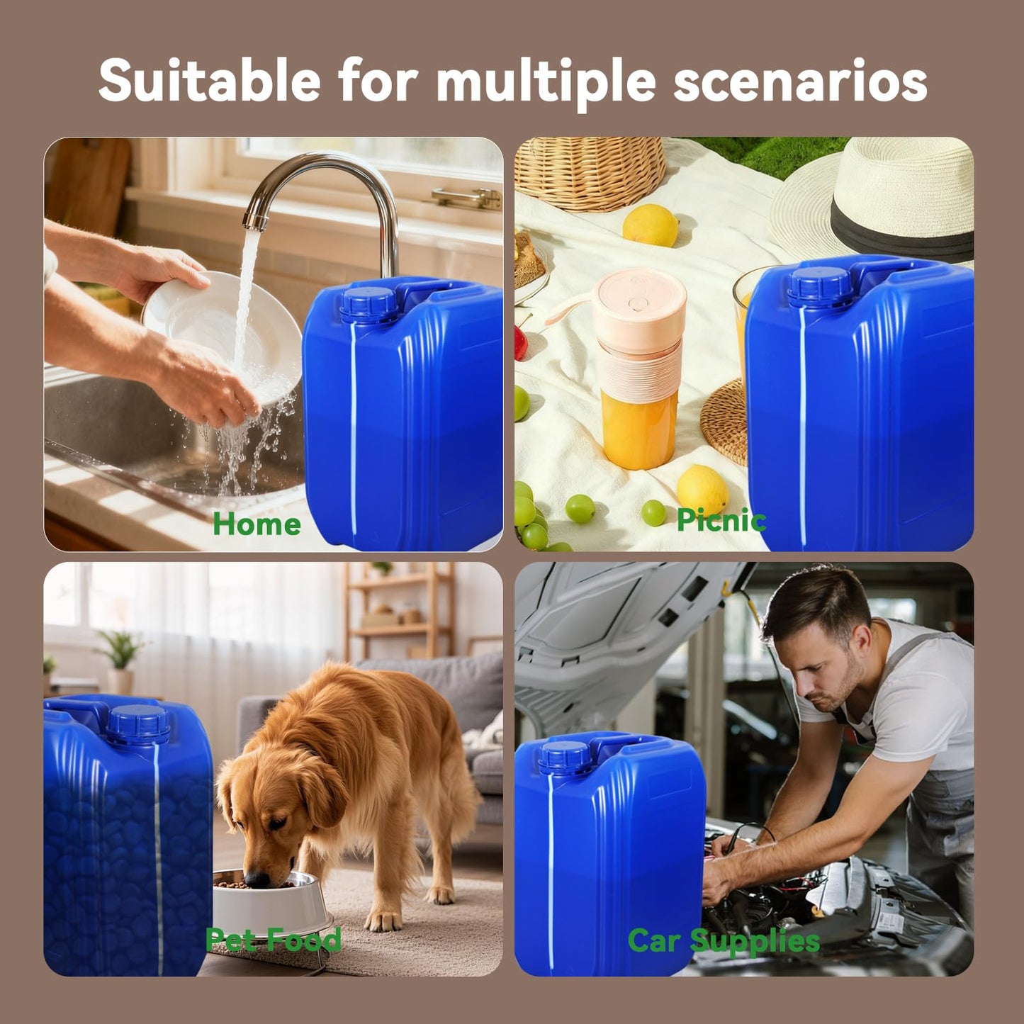 UMETASS Hdpe Carboy Plastic Jar 2 Pack 2.6 Gallon Water Storage Containers - Blue Plastic Jerry can with Sealed Inner Lids & Transparent Level Lines, Perfect for Home & Emergency Supplies