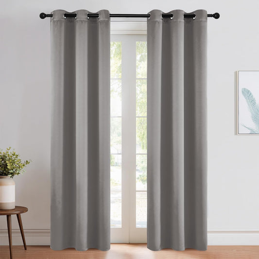 NICETOWN Room Darkening Cafe Curtains - Chrome Gray Grommet Blackout Drapes, 42" x 84", 2 Panels