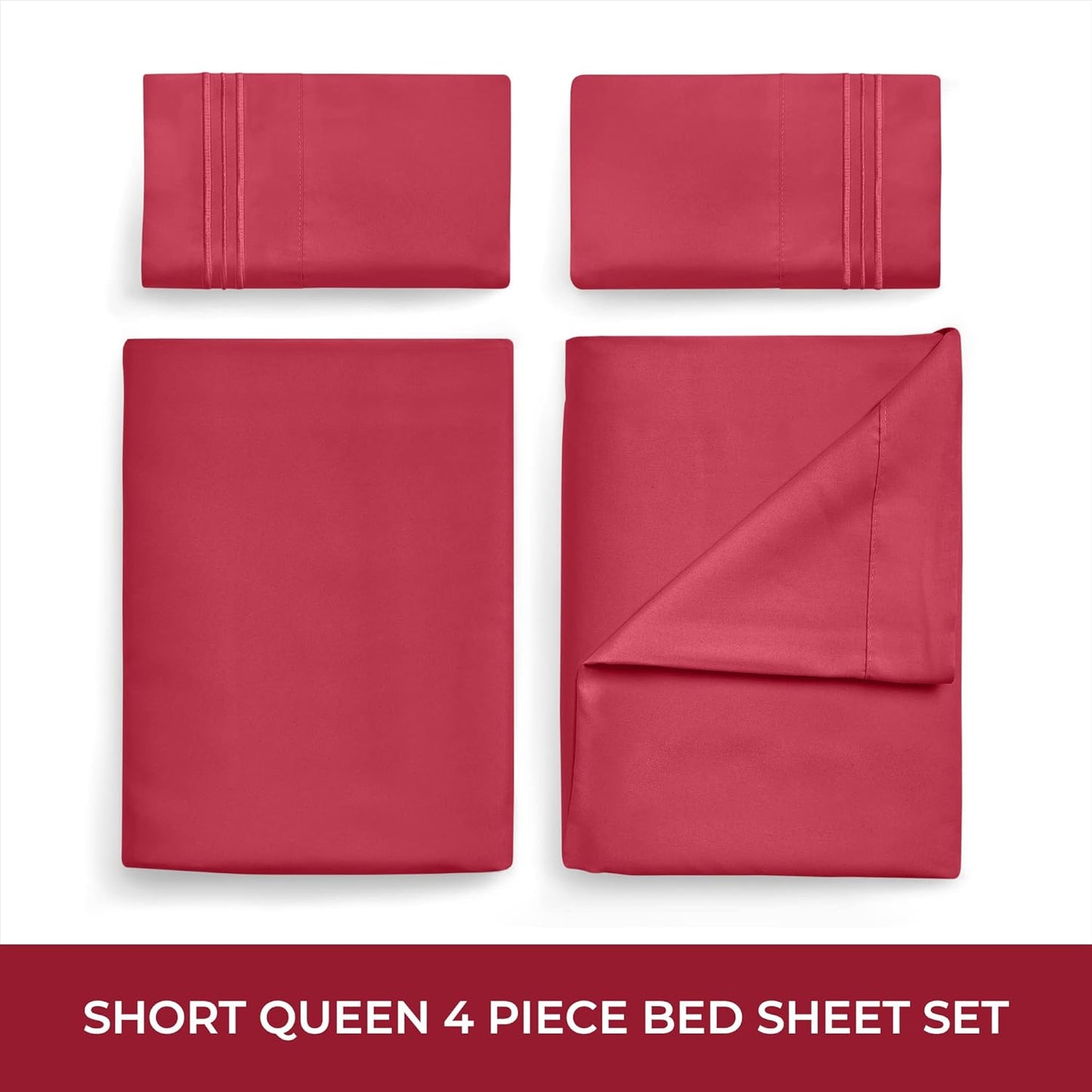Mellanni RV Short Queen Sheets - Luxury 4 PC Bedding Set | Extra Soft, Cooling, Deep Pocket (Brick Red)