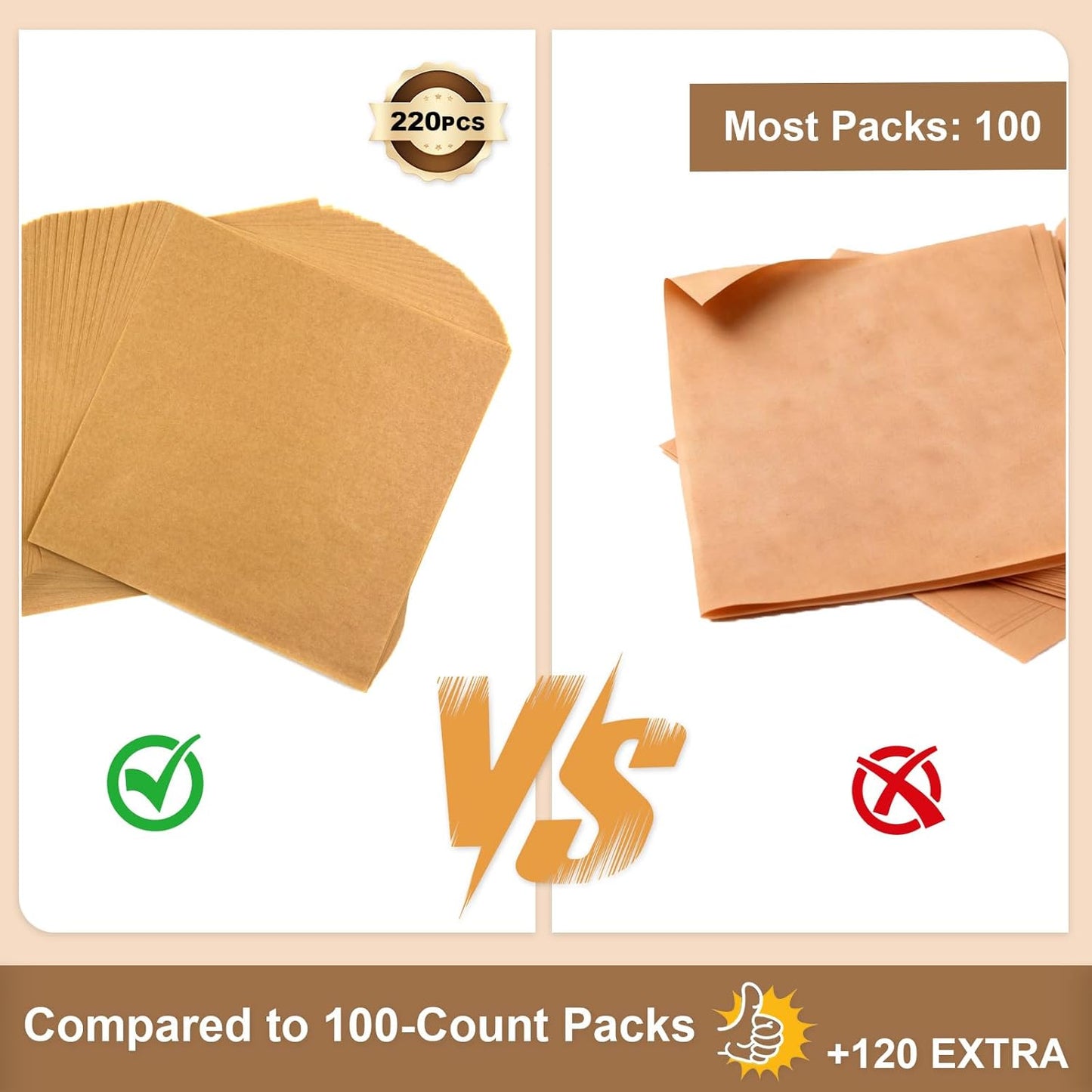 Parchment Paper Sheets | 220 Pcs Non-Stick Precut Baking Paper - 8.5x8.5 Inch, Oil & Water Resistant