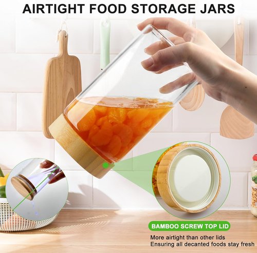 AISIPRIN Airtight Glass Storage Jars - 5-Piece Set with Bamboo Lids for Cookies, Pasta & Cereal | 80oz, 50oz, 27oz