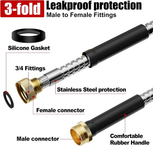 Beitopamz Stainless Steel Garden Hose - 25 Ft Flexible, Durable, Rust-Proof with No-Kink Design & Heavy-Duty Brass Fittings