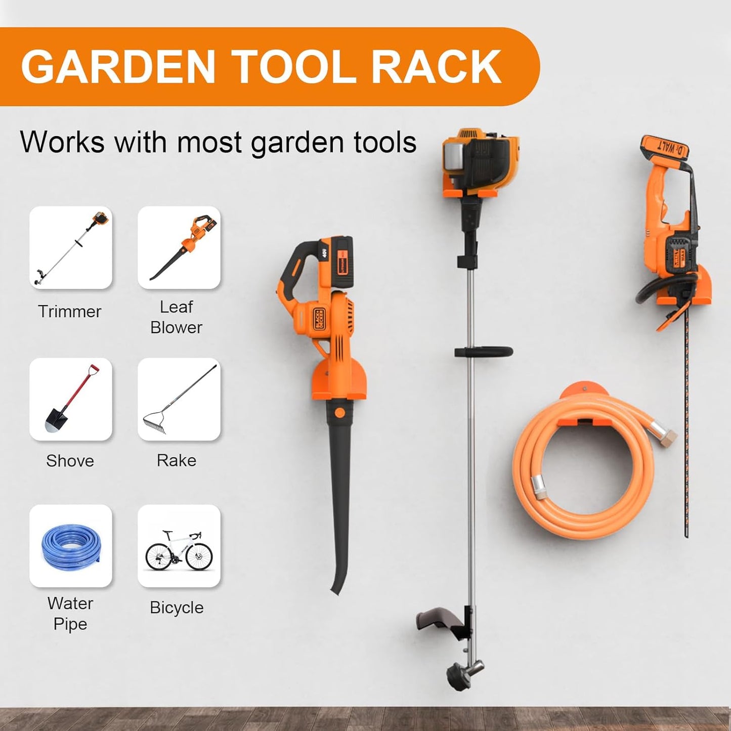 Weedeater Hanger - Heavy Duty Wall Mount Tool Holder with Rubber Coating | Organize Your Garage