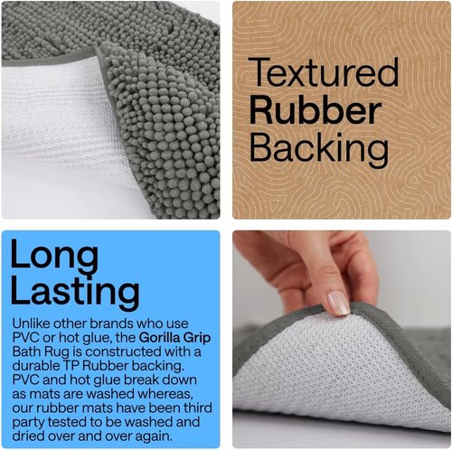 GORILLA GRIP Plush Chenille Bath Rug Mat - Soft, Absorbent & Machine Washable | Charcoal Oval Toilet Base