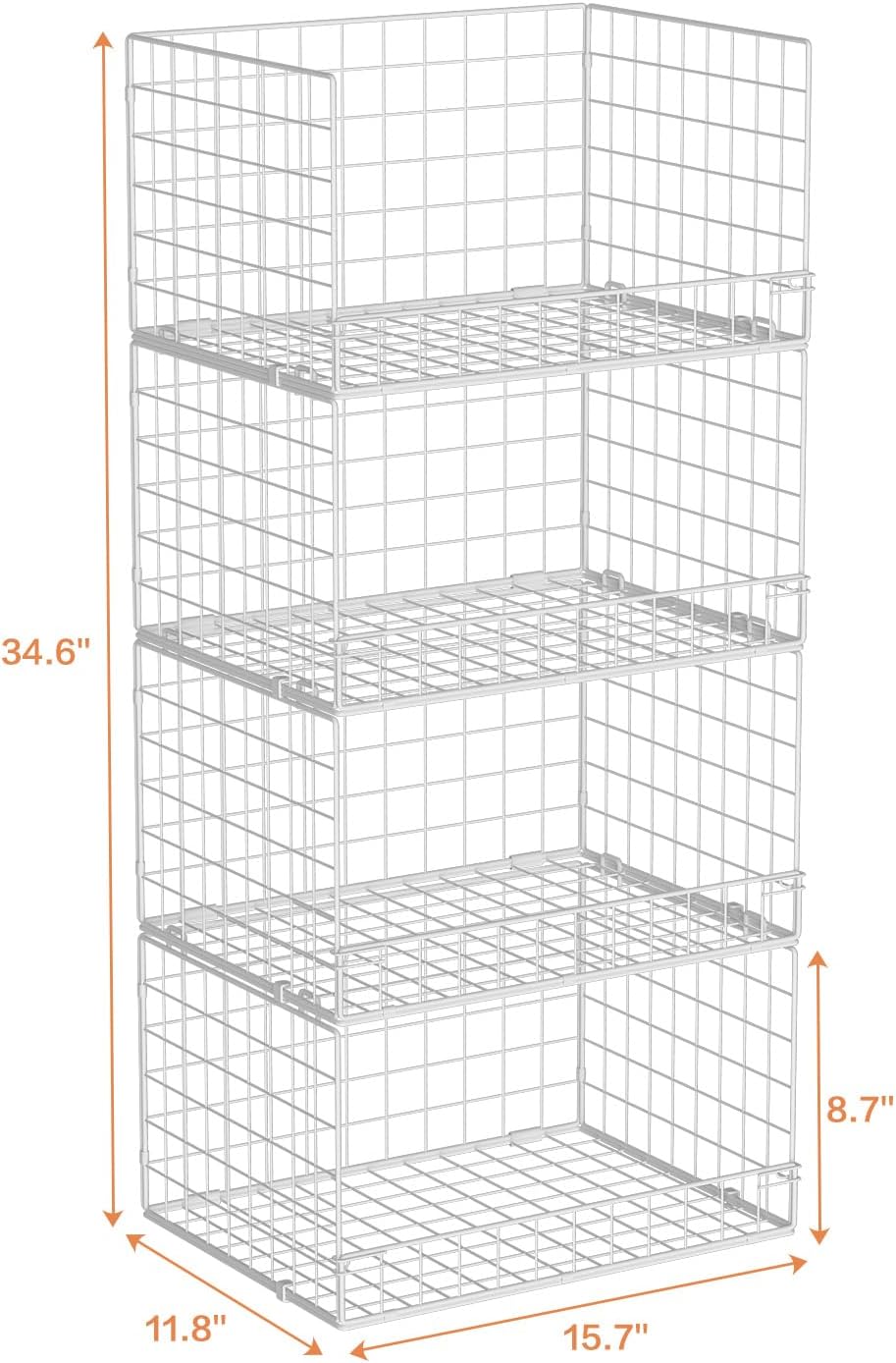 Yociyoga 4-Tier Closet Organizer - Space-Saving Foldable Storage Baskets for Wardrobe - White