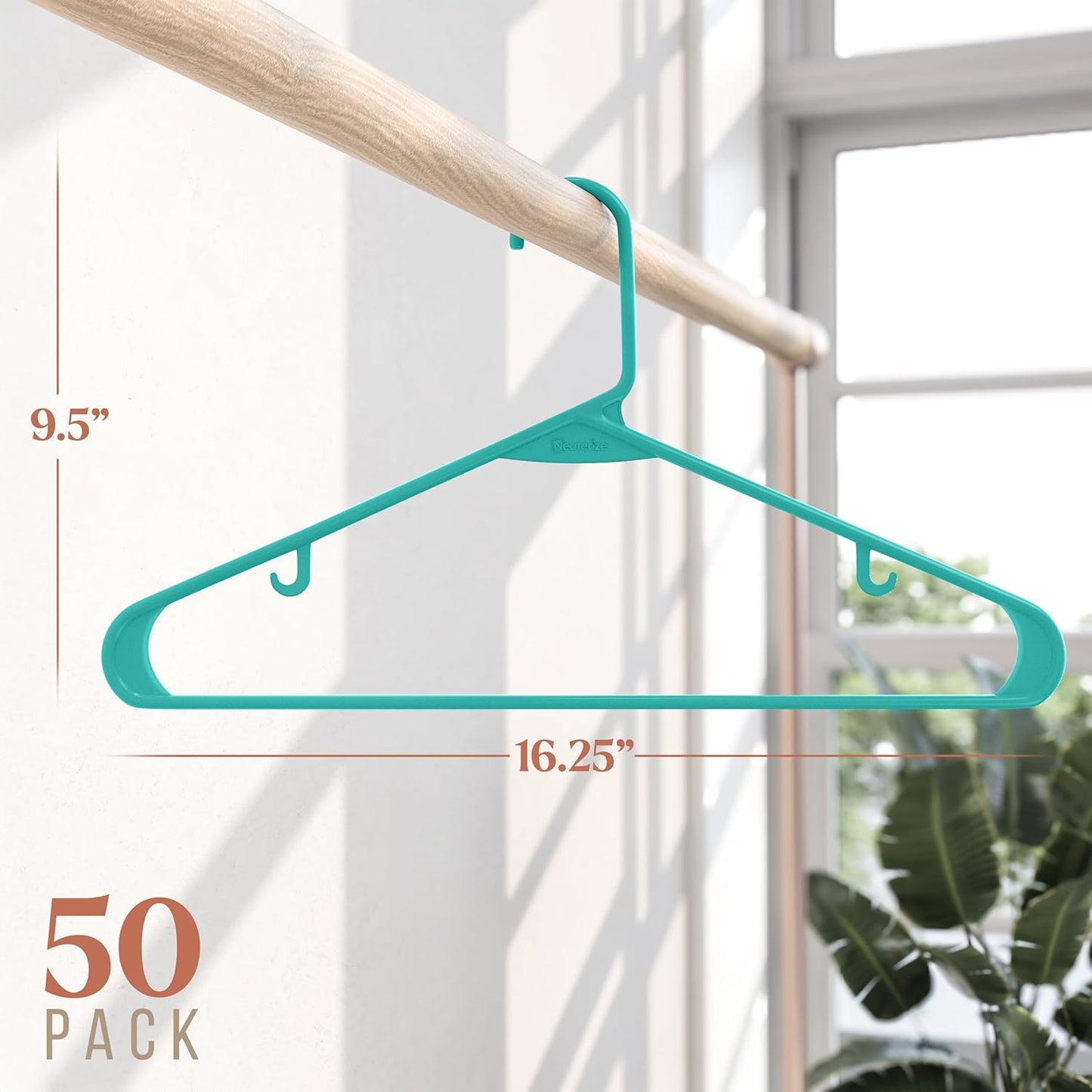 Plastic Hangers 50 Pack - Aqua Clothes Hangers for Space-Saving Closet Organization
