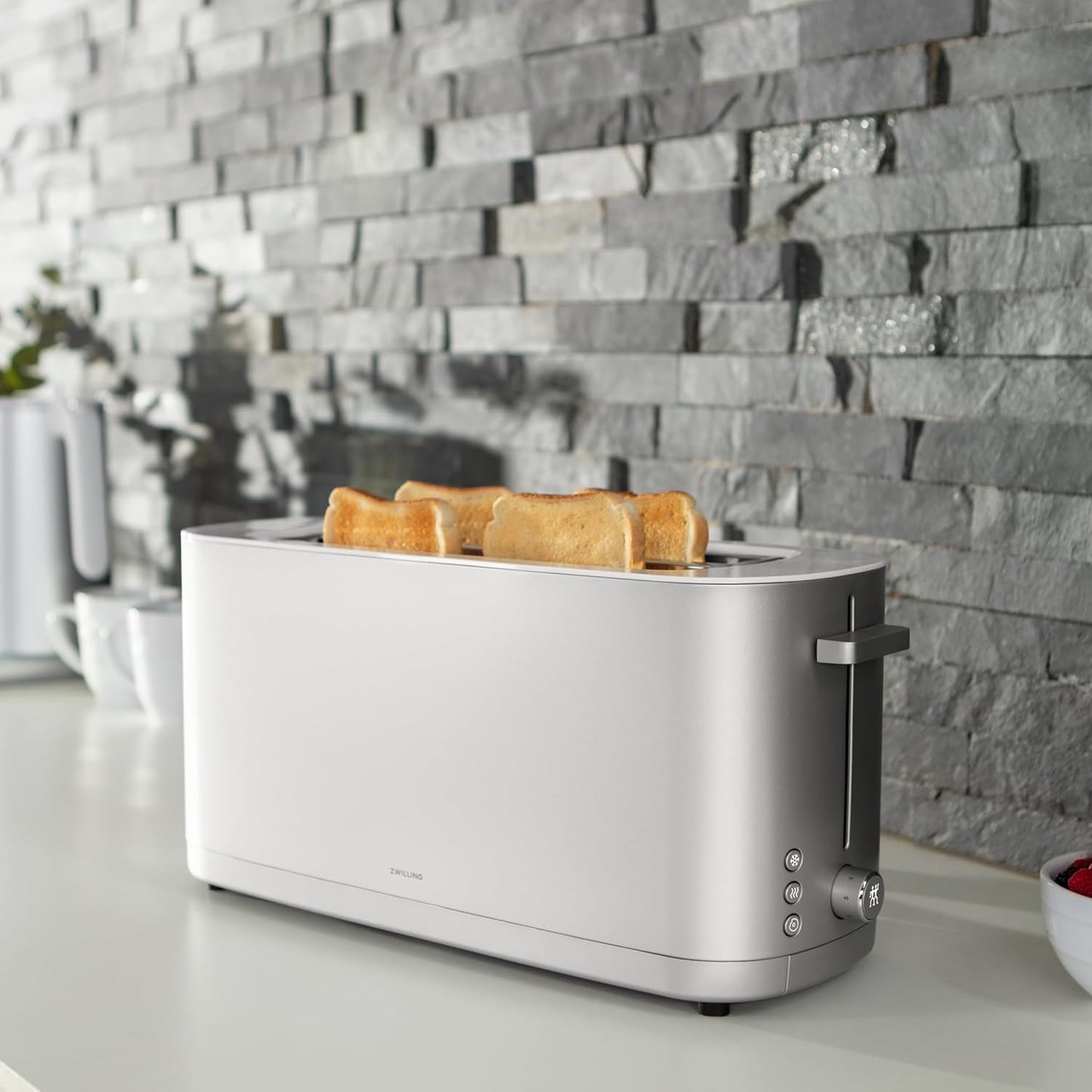 ZWILLING Enfinigy 4-Slice Long Slot Toaster - Extra Wide 1.5" Slots for Bagels & Toast | Silver Finish