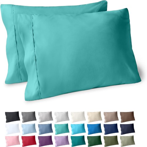 Bare Home Microfiber Pillowcases - Cooling Double Brushed Set of 2 - Standard/Queen Size - Turquoise