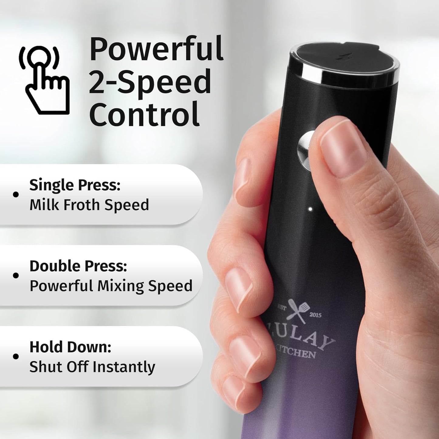 Zulay Kitchen Rechargeable Milk Frother - Powerful 2-Speed Motor, Waterproof, 2000mAh Battery | Perfect for Lattes, Cappuccinos, Matcha & Protein Drinks - Lux Galaxy
