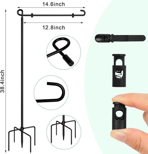 Garden Flag Stand - Stable 5-Prong Base for Outdoor Flags | Waterproof Coated Holder with Clip