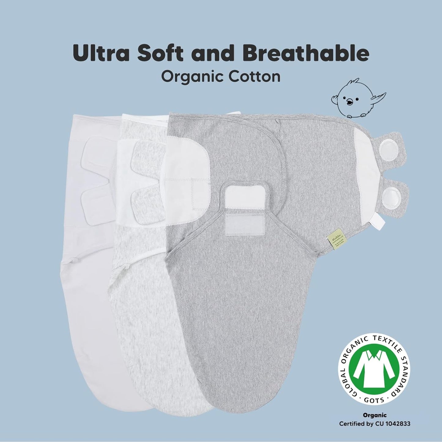 KeaBabies Organic Crib Sheets & Baby Swaddle Sleep Sacks - 2-Pack Crib Sheets & 3-Pack Swaddles - Neutral Colors