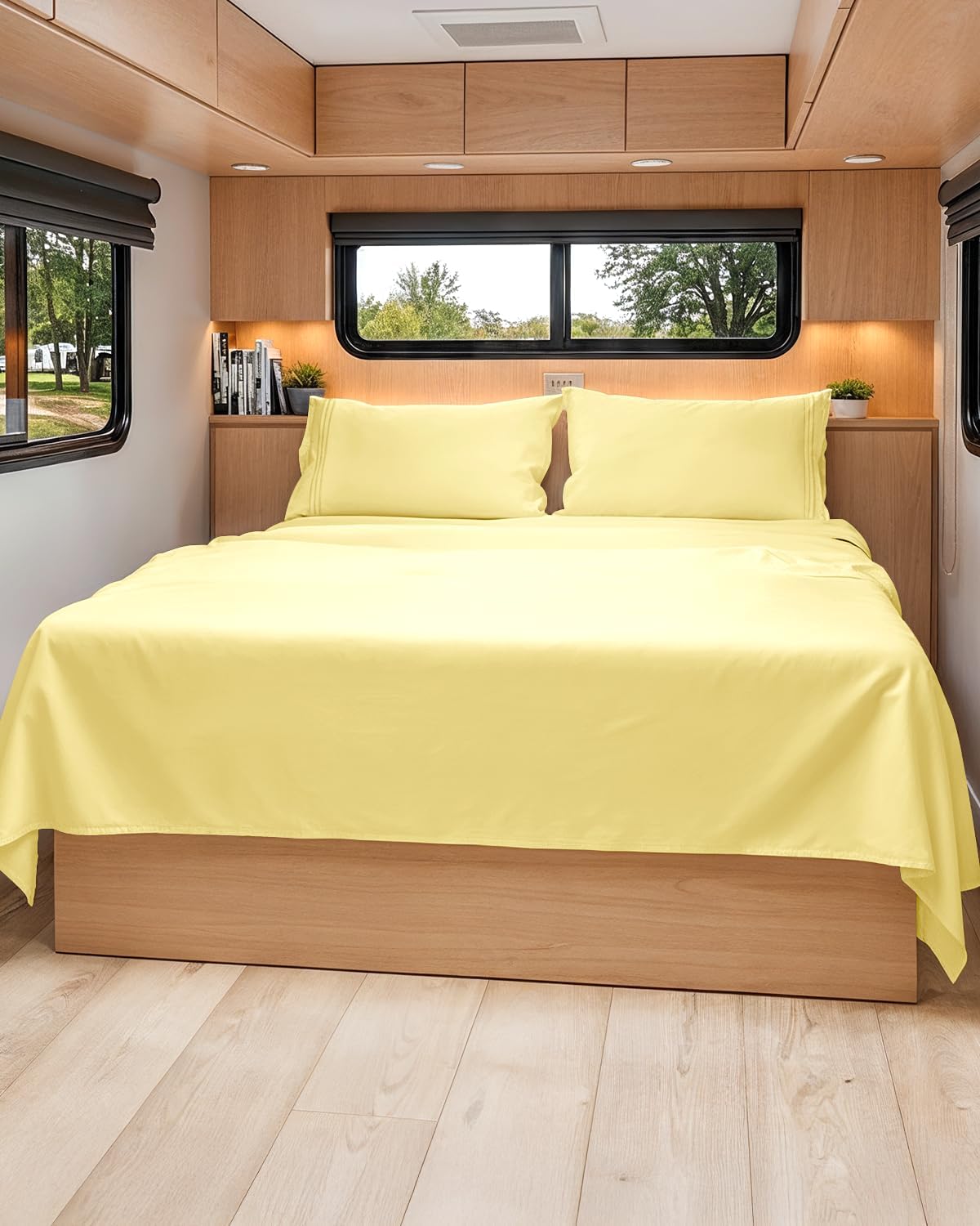 Skiennix Short Queen Size 4-Piece Sheet Set - Soft, Breathable & Cooling Bed Sheets with Deep Pockets - Luxury Hotel Quality in Yellow