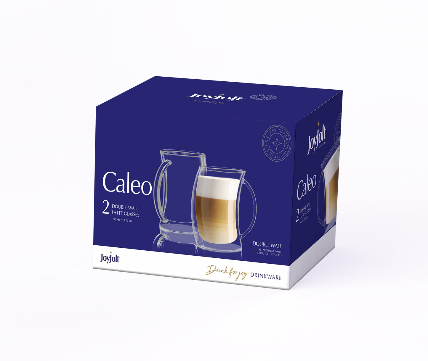 JoyJolt Caleo Collection Double Wall Insulated Glass Coffee Cups (Set Of 2) -13-Ounces