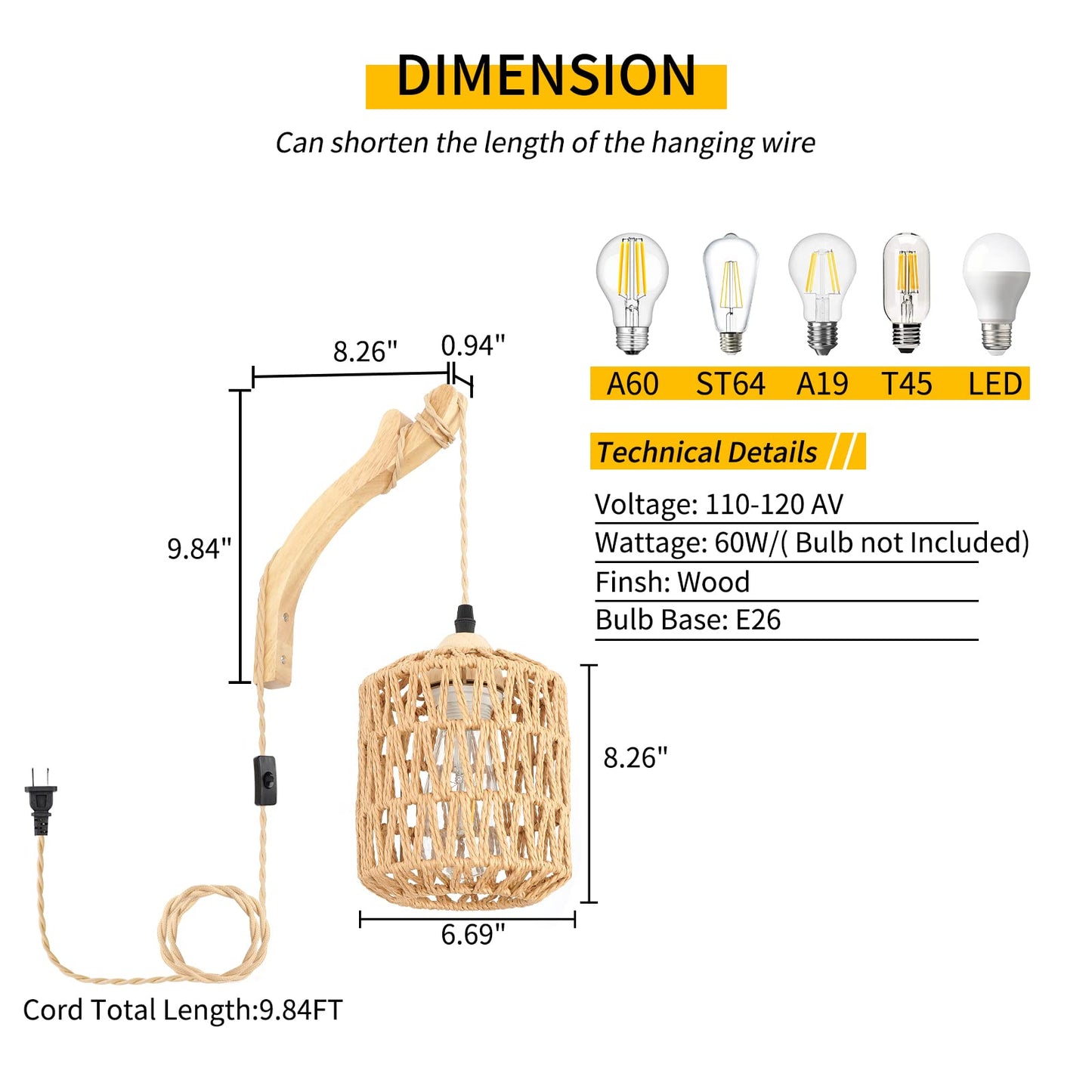 Frideko Plug in Wall Sconces Set of Two Hand Woven Lamp with Cord Rattan Lights Farmhouse Sconce Mounted Light Boho Lighting for Bedroom Living Room