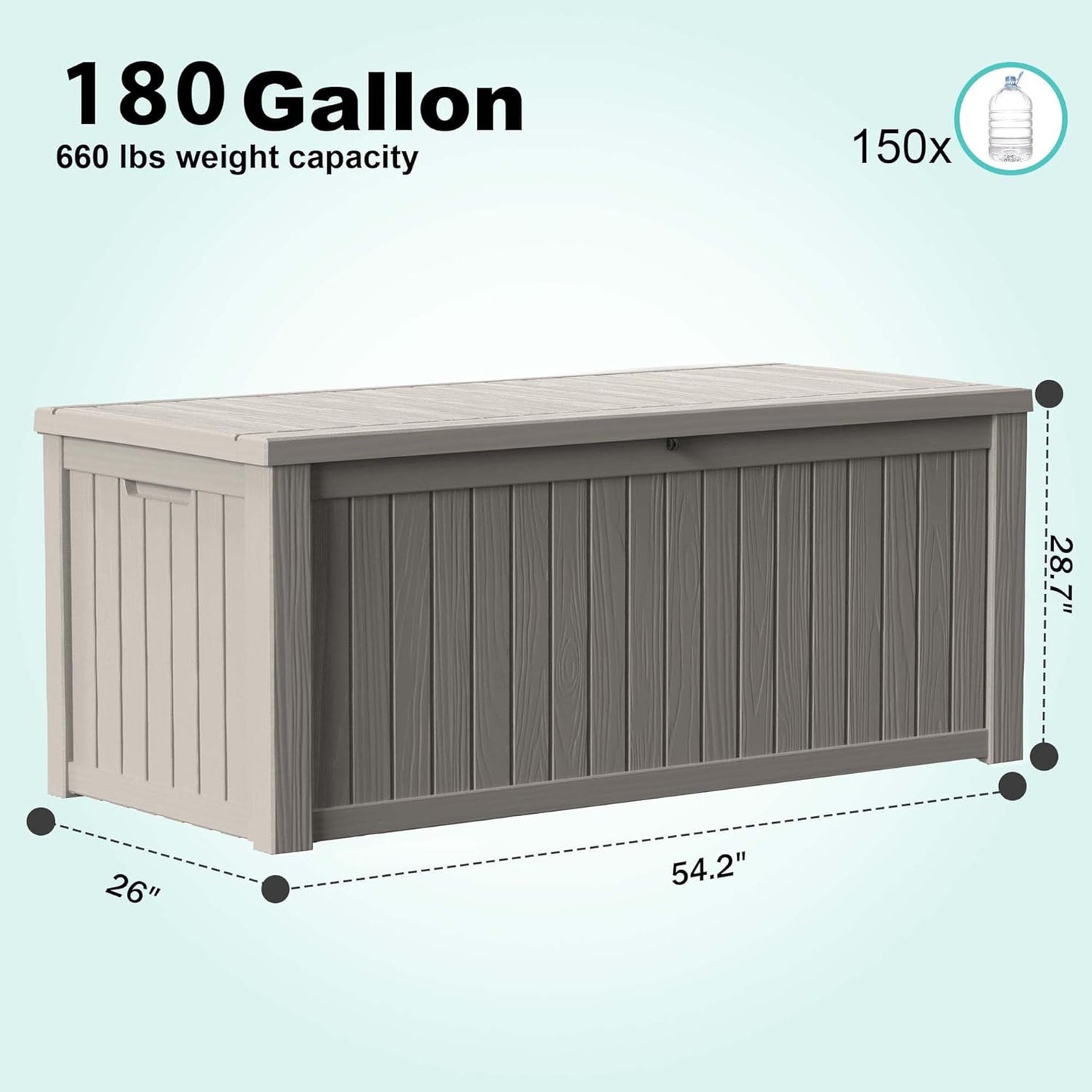 Skiennix 180 Gallon Outdoor Deck Box - Lockable Waterproof Storage for Garden Tools & Cushions | Grey