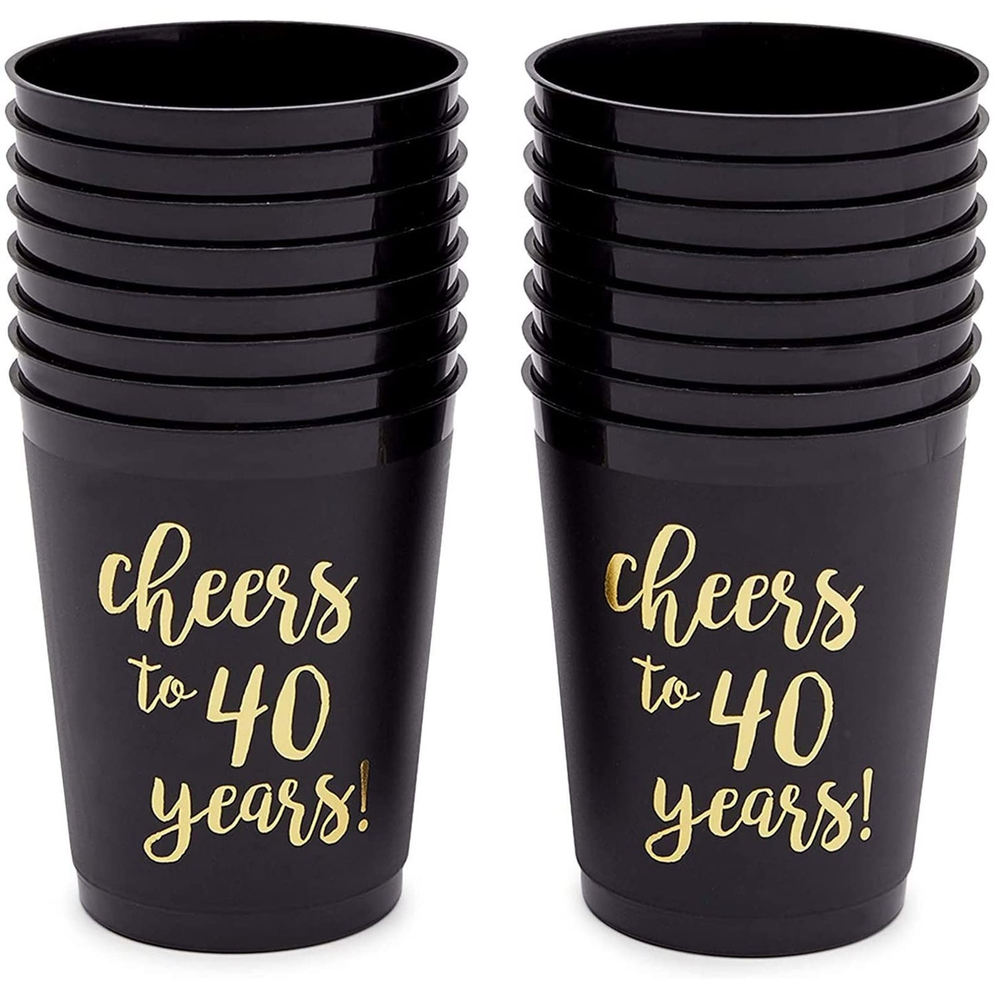 Sparkle and Bash 16 Pack Cheers to 40 Years Plastic Party Cups - 40th Birthday Decorations for Men and Women, Anniversaries (Black Plastic Cups, 16 Oz)