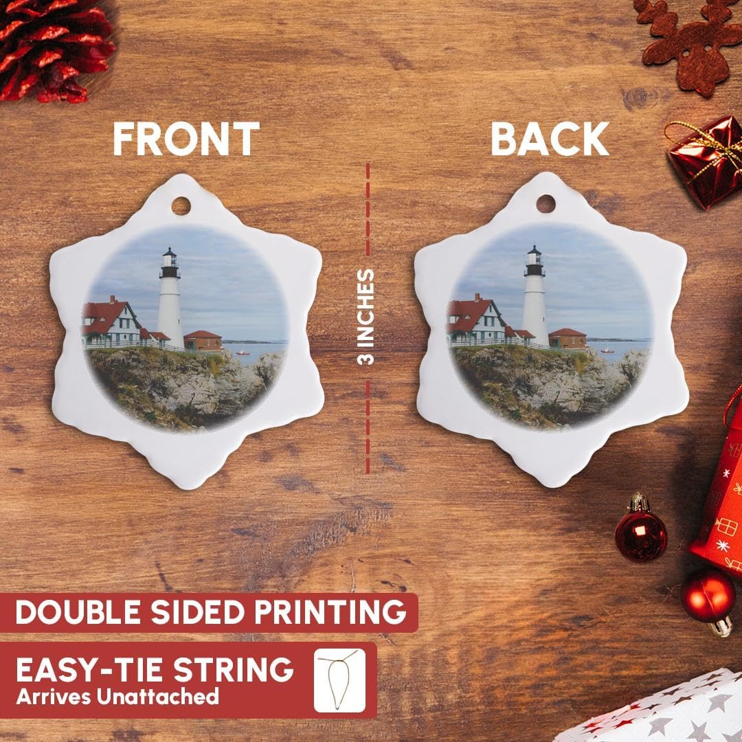 Portland Headlight Lighthouse Snowflake Ornament - 3DRose USA Christmas Decor