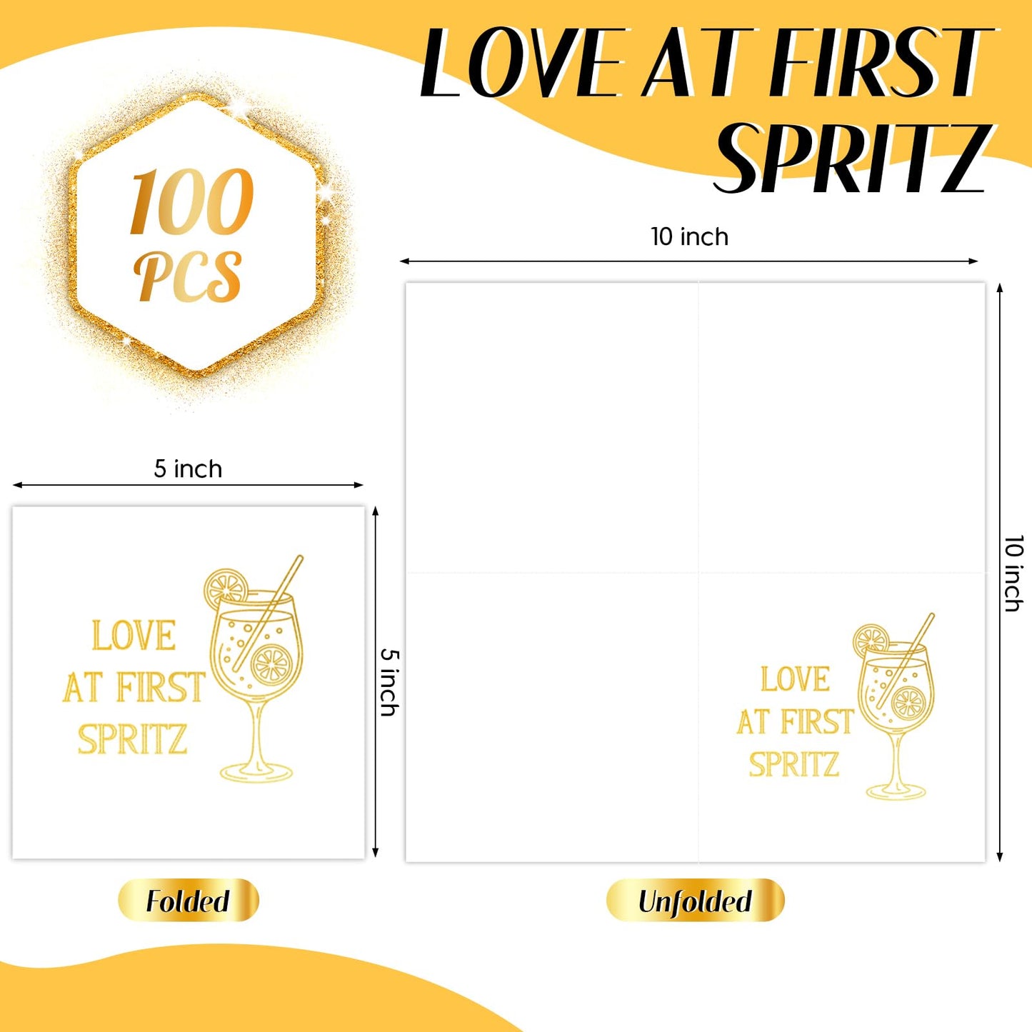 Eaasty 100 Counts Love at First Spritz Napkins 5" x 5" Spritz Bridal Shower Decorations Funny Cocktail Napkins for Citrus Bridal Shower Bachelorette Wedding Engagement Party Tableware Supplies