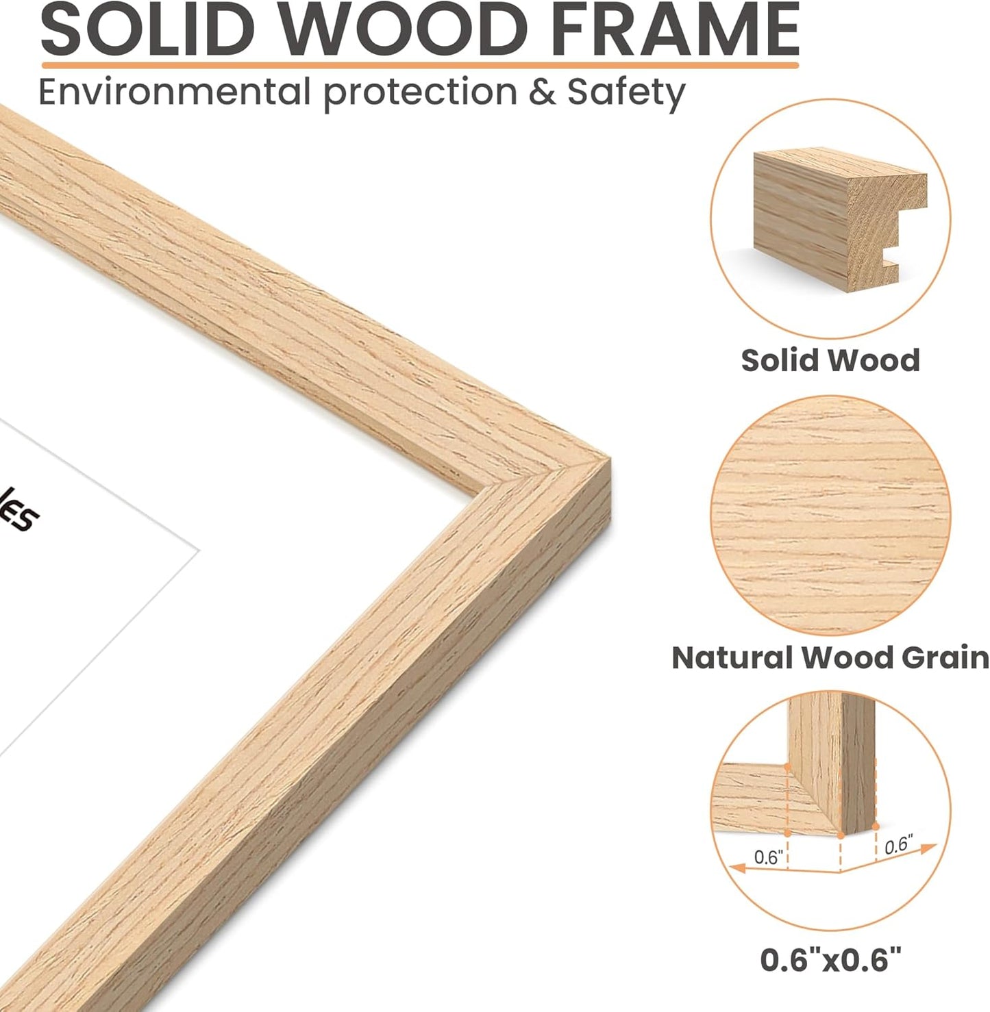 Upsimples 8x10 Picture Frame - Natural Solid Wood Design for 5x7 or 8x10 Displays | Wall & Tabletop Use