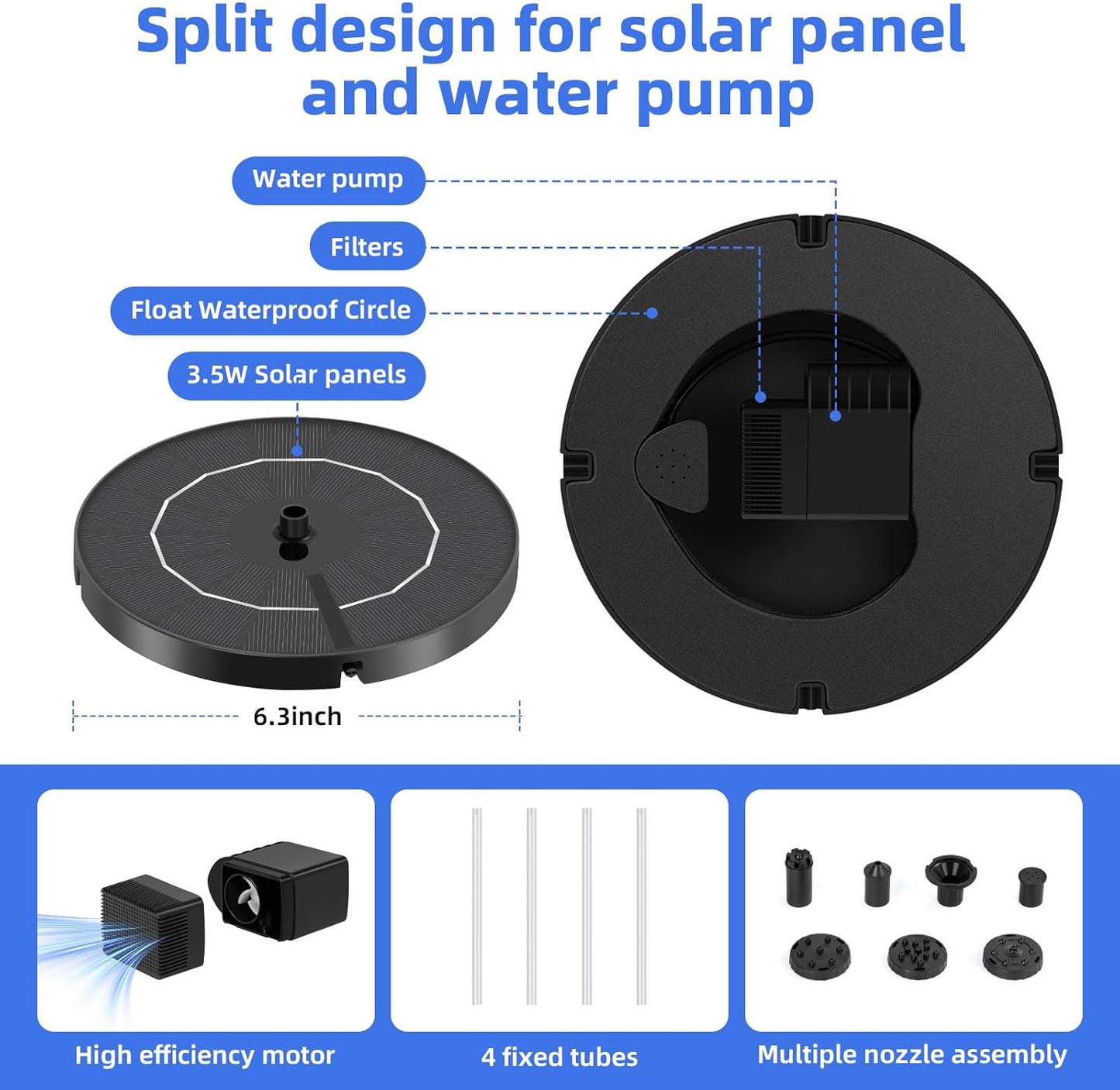 Skiennix Solar Fountain - Upgraded 3.5W Water Pump with Multiple Nozzles for Bird Baths & Gardens