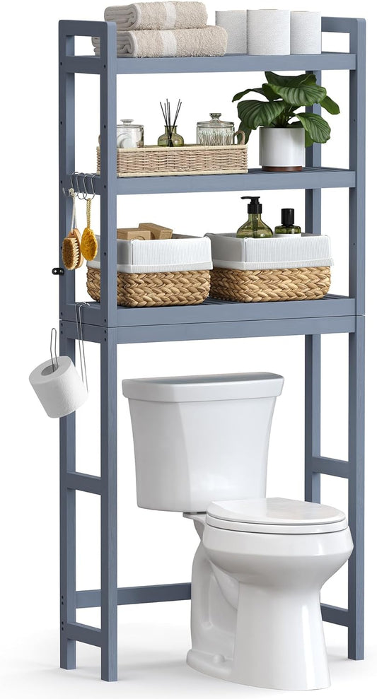 SONGMICS Over The Toilet Storage - 3-Tier Bathroom Organizer with Adjustable Shelf | Space-Saving Gray, 10.2 x 24.8 x 66.9 Inches