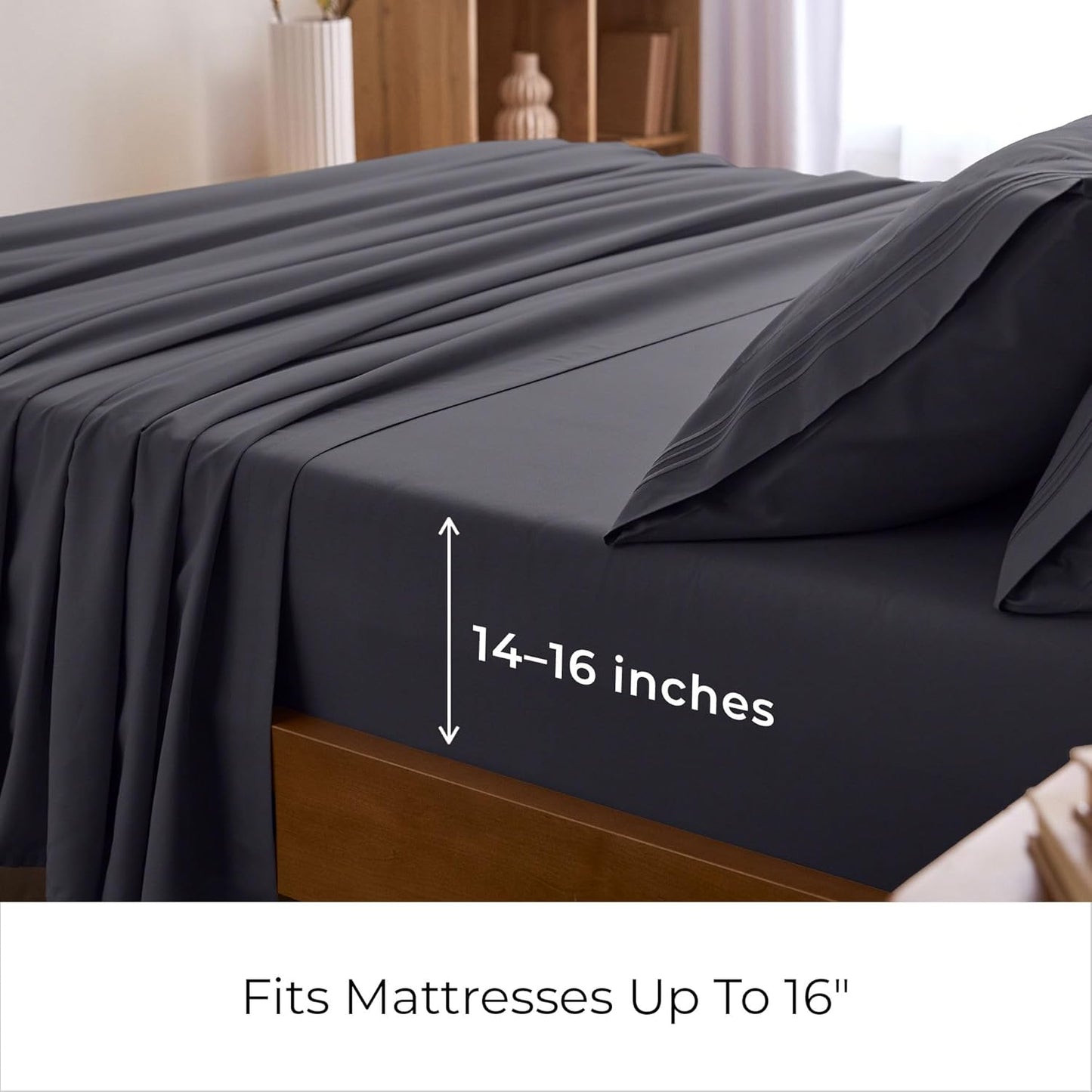 Mellanni Split King Sheets Set - 5 PC Luxury Bedding | Extra Soft, Cooling, Wrinkle-Resistant (Charcoal)