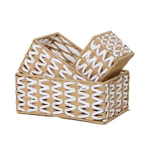 HANMYSTYLE Storage basket Flower weaving storage basket hand-woven organizing Kids room storage snacks sundries toiletries toys set of 3(rectangle)