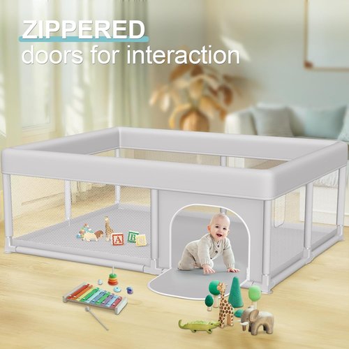 Hiaksedt Large Baby Playpen - Sturdy Safety Play Yard for Indoor & Outdoor | 65x50 Inch with Zipper Gate