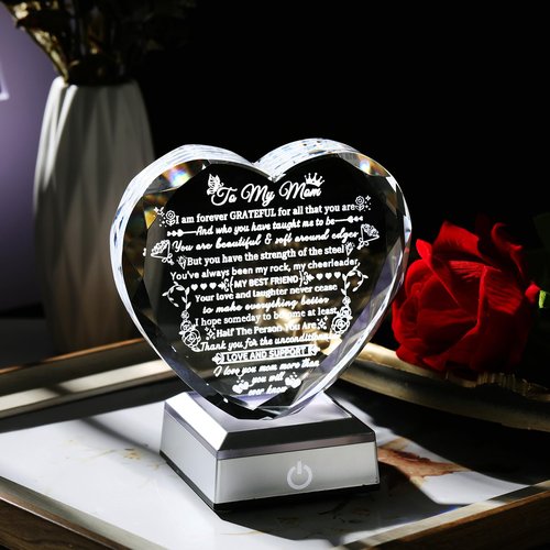 Gifts for Mom from Son, Daughter - To My Mom Crystal Heart Keepsake with Colorful Base - Unique Mother's Day, Birthday Gifts for Mom