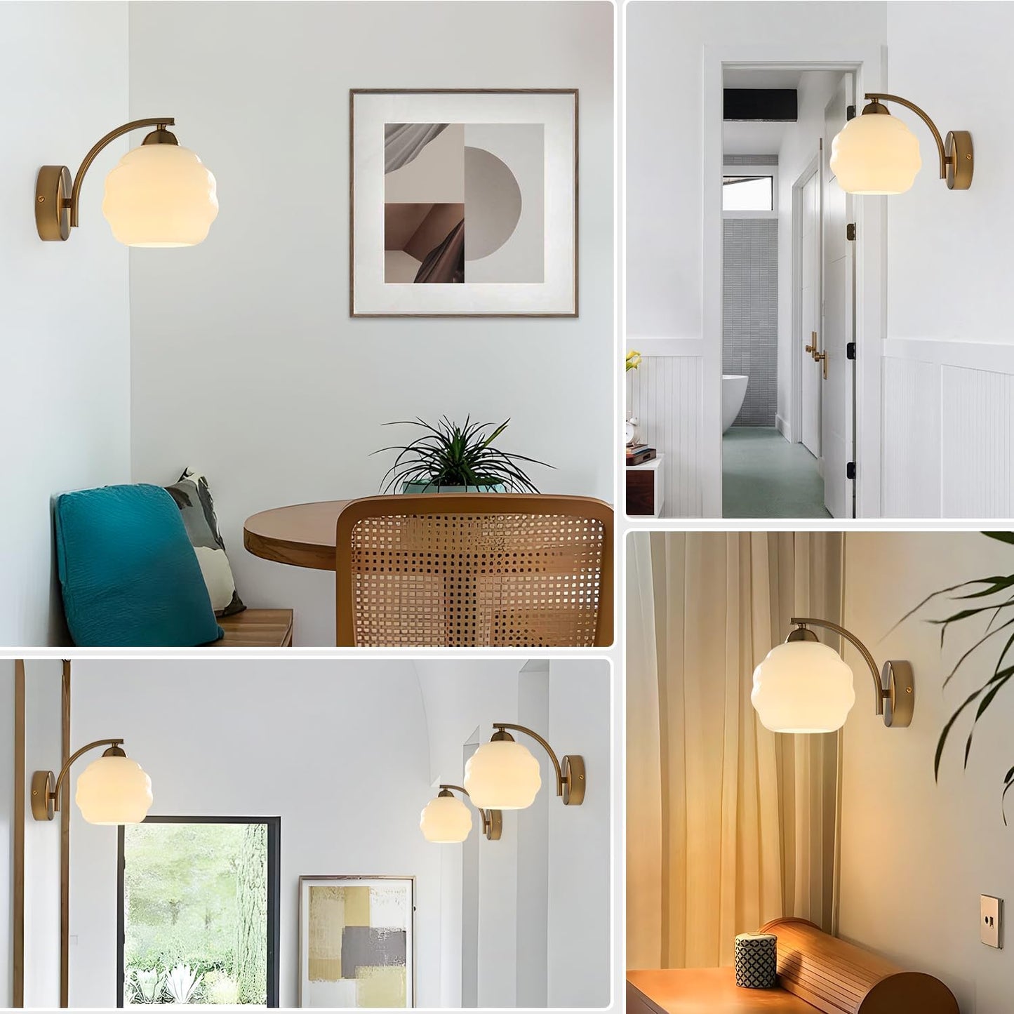 Gold Wall Sconce 1-Light Modern Wall Lighting Fixture Farmhouse Vanity Sconces Lights with Milk White Glass Shade Indoor Wall Sconce Lamp Wall Mount Light Fixture for Bedroom MWL02-1A