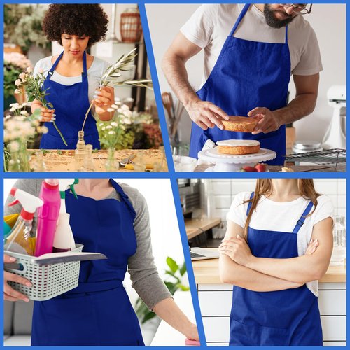 FunChaos 4 Pack Chef Apron, Adjustable Apron with 2 Pockets, Unisex Personalised Apron for Cooking, Kitchen, Restaurant (Blue)
