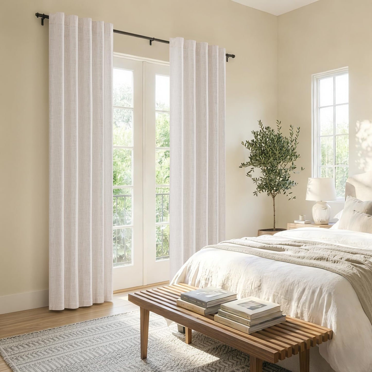 MIULEE Thick Linen Curtains - 96-Inch Semi-Sheer Drapes for Living Room | Ivory, Set of 2 Panels
