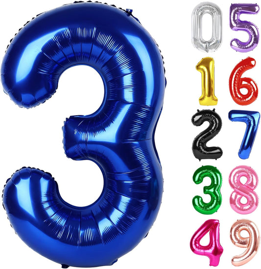 Number 3 Balloon by Night Blue - 40 Inch for 3rd Birthday Celebration | Perfect for Kids & Adults