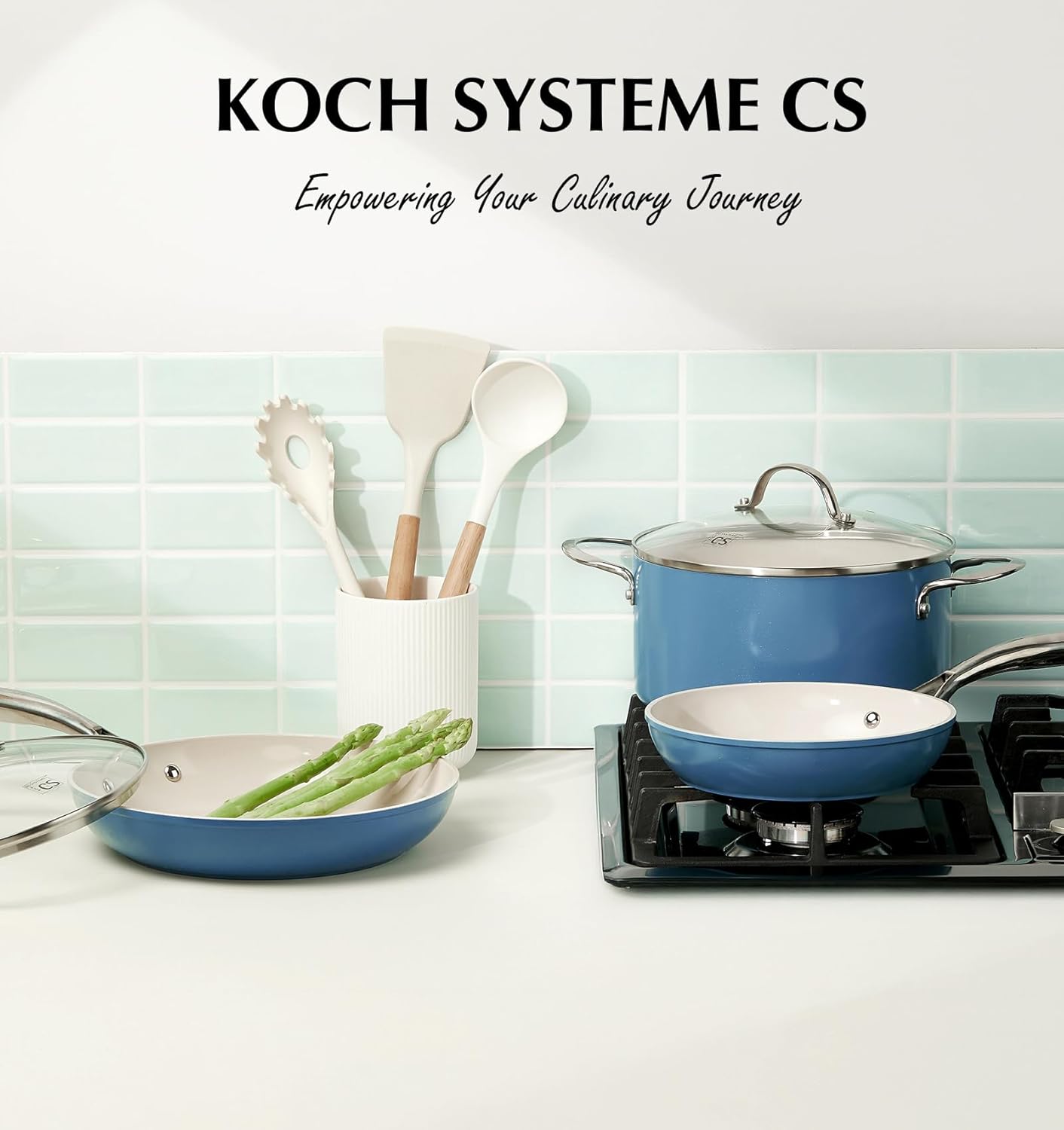 KOCH SYSTEME CS Nonstick Frying Pan - 8 Inch Omelet Skillet with Stay-Cool Handle | PFOA Free, Blue