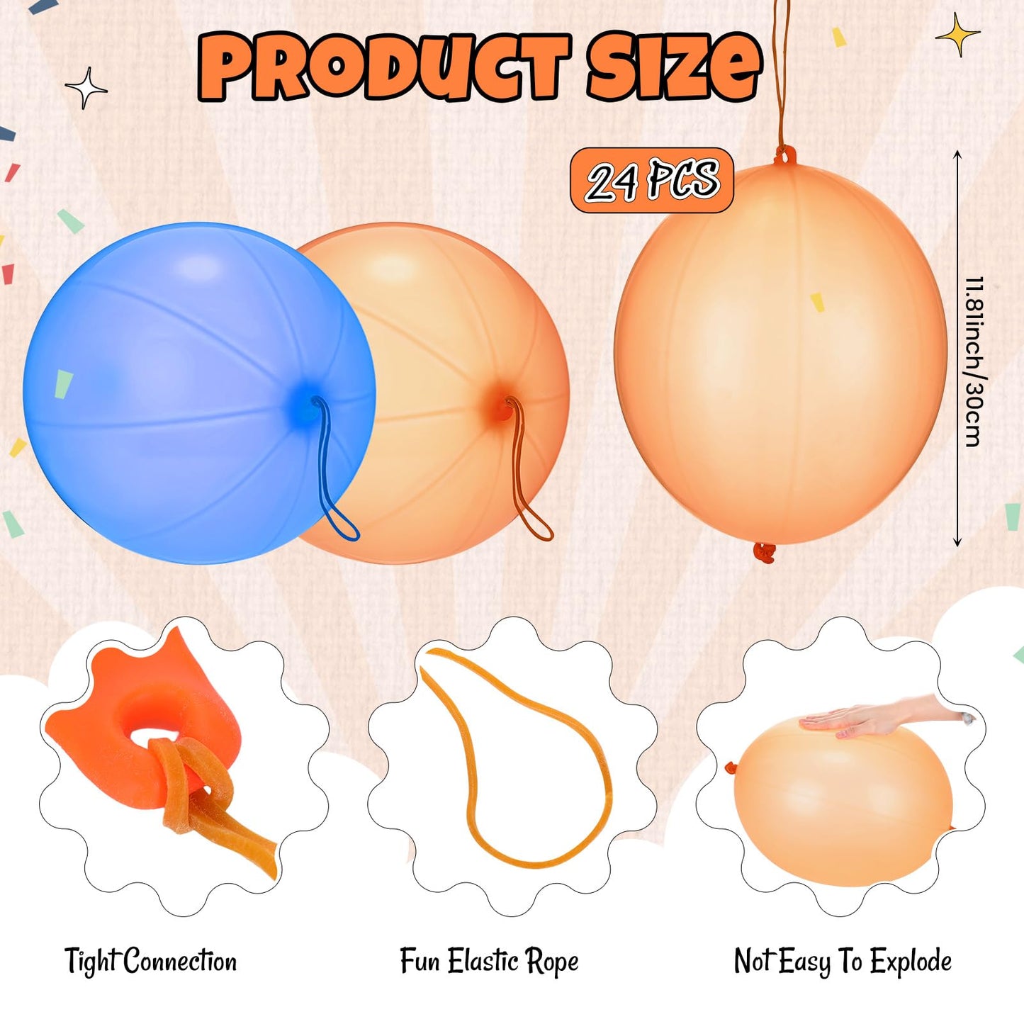 Soulchen 24 Pcs Blue and Orange Party Favors Punch Balloons Bulk for Kids Birthday Party Decorations Punching Balloons Thickened Ball with Rubber Band Handle for Birthday Gift Goodie Bag Supply