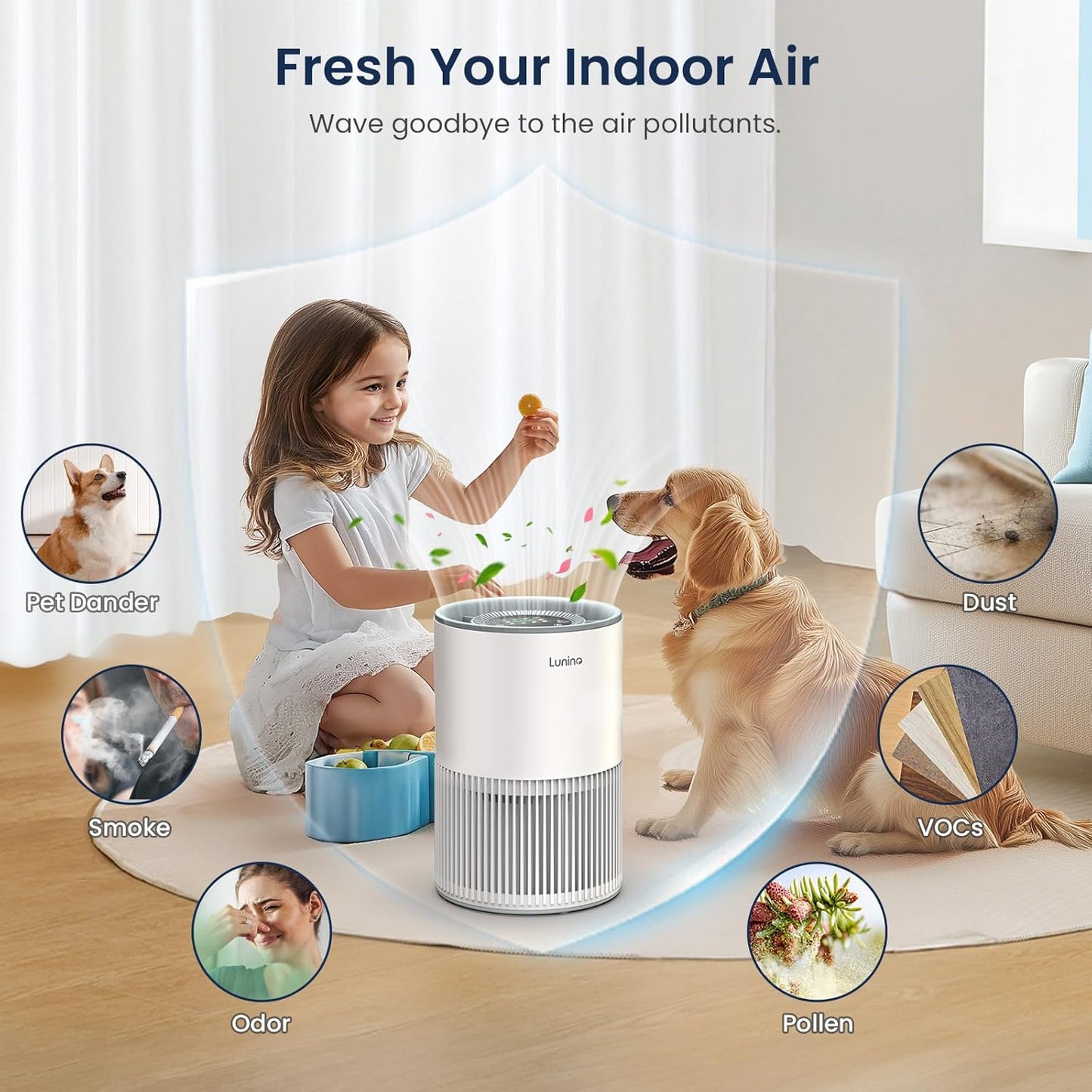 LUNINO H13 True HEPA Air Purifier - Large Room Coverage Up to 1200ft² | Fragrance Function & Sleep Mode