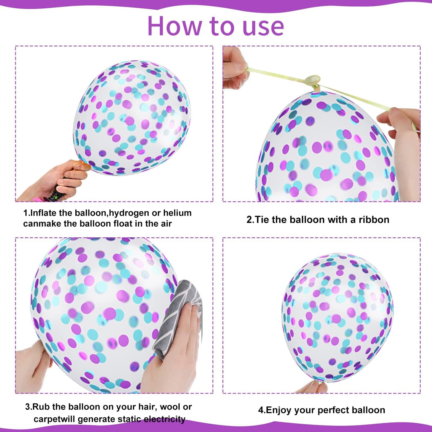Blue and Purple Balloons Set, 50 PCS Blue 12 Inch Mermaid Balloon, Metallic Purple White Latex Ballons Confetti Helium Balloons for Girls Mermaid Birthday Party Baby Shower Winter Supplies