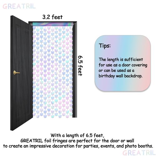 Iridescent Butterfly Fringe Party Backdrop - GREATRIL Fairy Streamers for Butterfly Princess Themed Birthdays Party Decoration - 3.2ft x 6.5ft - 2 Packs