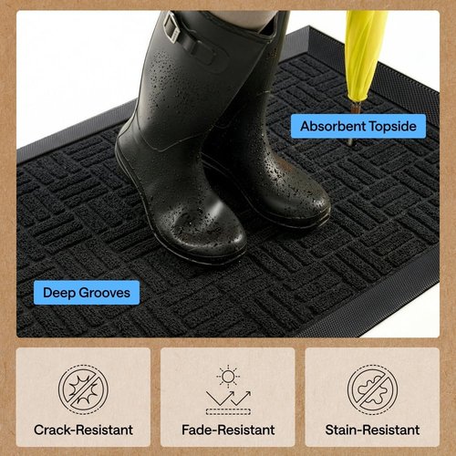 GORILLA GRIP 100% Waterproof Doormat - All-Season WeatherMAX, Stain & Fade Resistant, 58x34, Black Maze