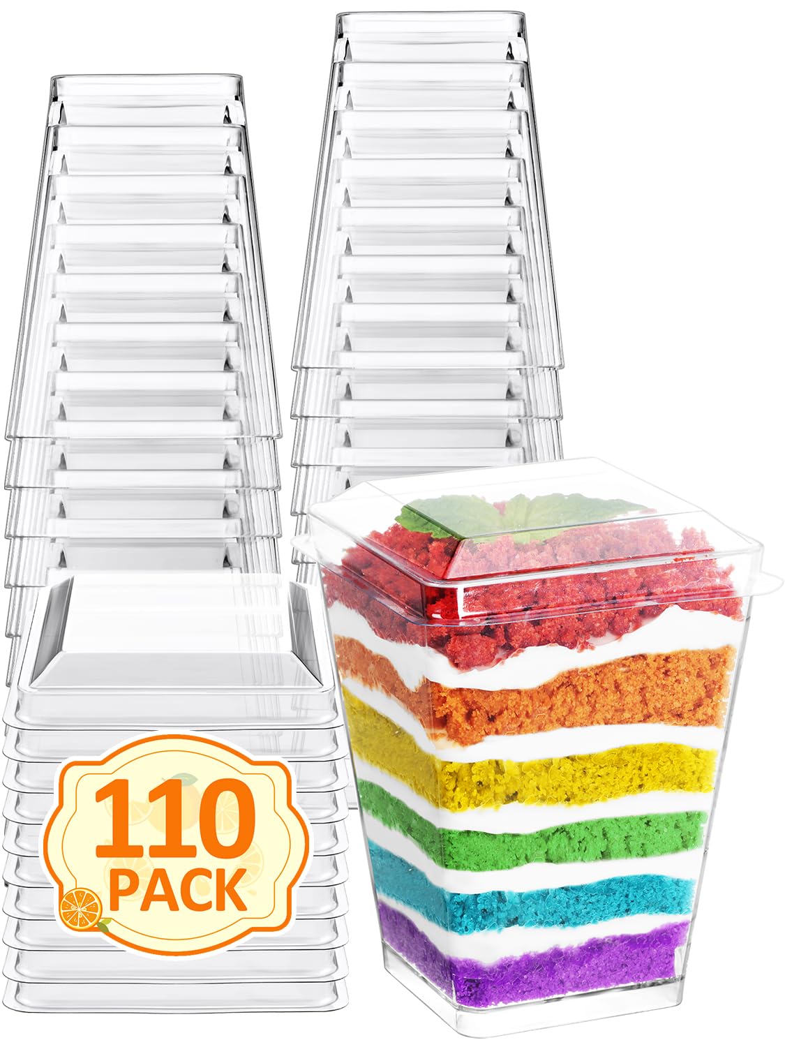 NEEBAKE 110 Sets 5oz Plastic Dessert Cups with Lids - Parfait Cups with Lids, Clear Mini Dessert Cups, Small Tumbler for Puddings, Mousse, Appetizers (Not Included Spoons)
