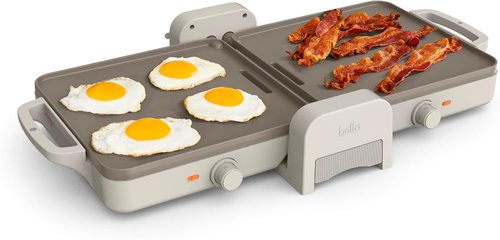 Bella Ceramic Fold-N-Store Griddle - Dual Temp Nonstick Kitchenware, 10"x20", Oatmilk Color, 1500W